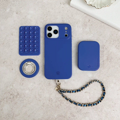 Metallic Navy Leather Chain Phone Charm