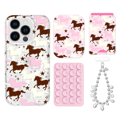 Pink Pony Glitter iPhone Bundle Set - Wallet