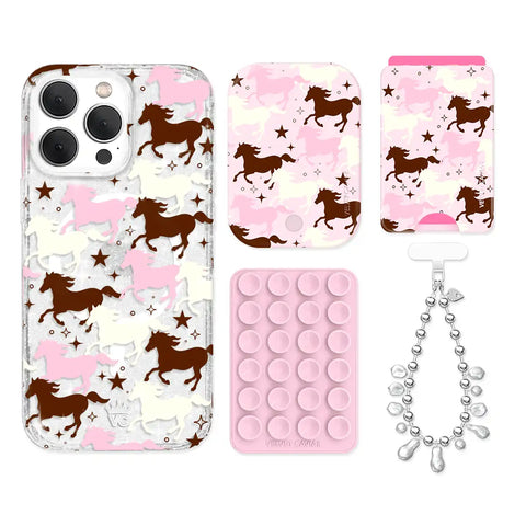 Pink Pony Glitter iPhone Bundle Set - Wallet