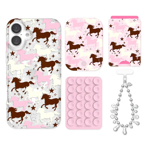 Pink Pony Glitter iPhone Bundle Set - Wallet