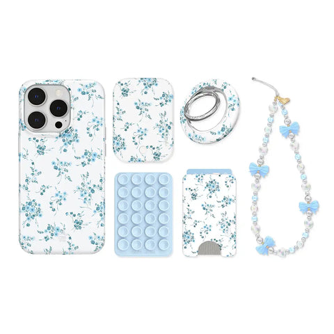 French Blue Floral iPhone Bundle Set