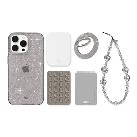 Grey Stardust Glitter iPhone Bundle Set