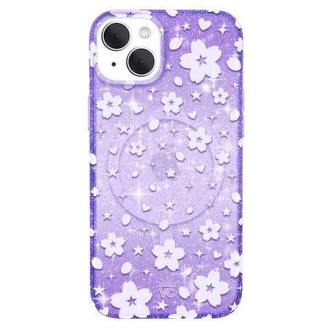 Lavender Cherry Blossom Glitter iPhone Case