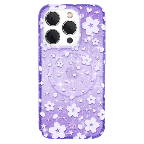 Lavender Cherry Blossom Glitter iPhone Case