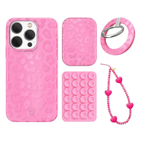 Hot Pink Leopard iPhone Bundle Set - Grip