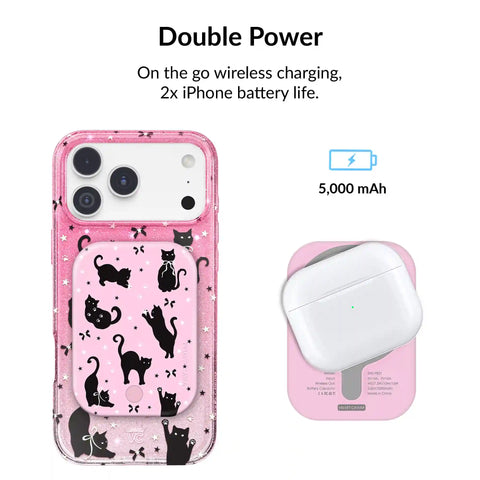 Lucky Kittens Glitter Portable MagSafe Charger Power Pack