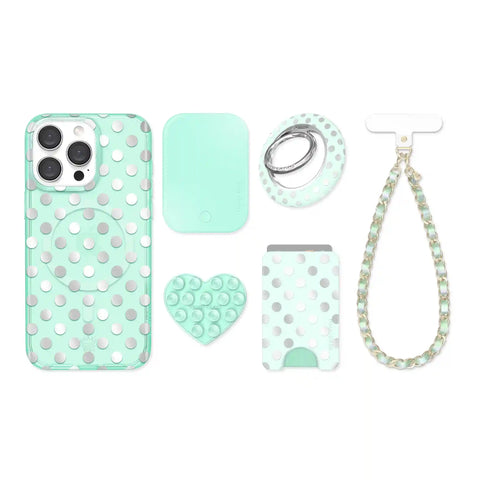 Mint Chrome Polka Dot iPhone Bundle Set