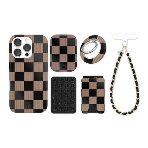 Mocha Vibe Checkered iPhone Bundle Set