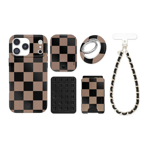 Mocha Vibe Checkered iPhone Bundle Set