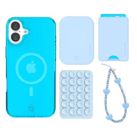 Neon Blue iPhone Bundle Set - Wallet