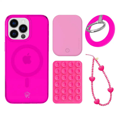 Neon Pink Clear iPhone Bundle Set - Grip