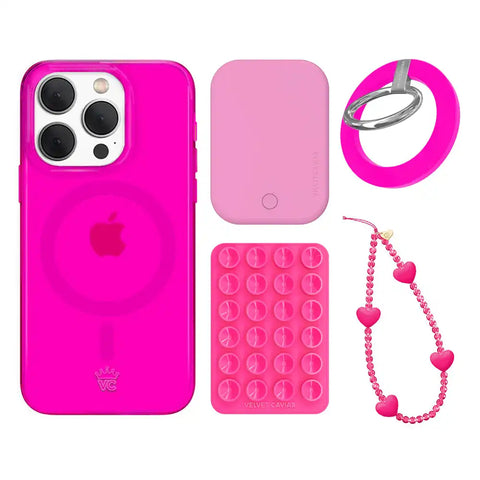 Neon Pink Clear iPhone Bundle Set - Grip