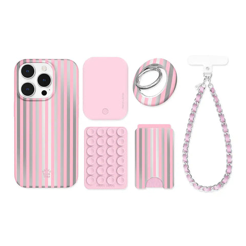 Pink Chrome Stripes iPhone Bundle Set
