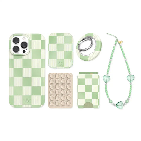 Pistachio Vibe Checkered iPhone Bundle Set