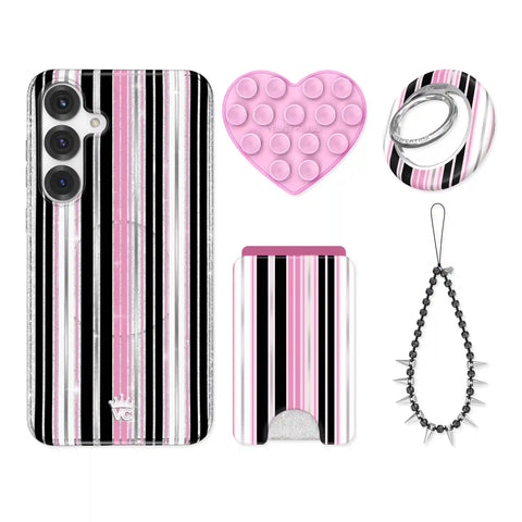 Pretty Punk Stripes Glitter Samsung Bundle Set