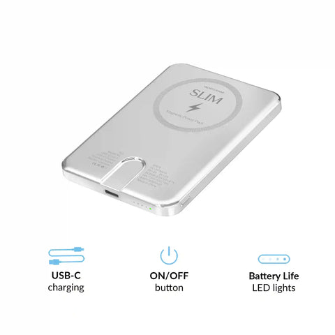 Silver Chrome Slim Portable MagSafe Charger Power Pack