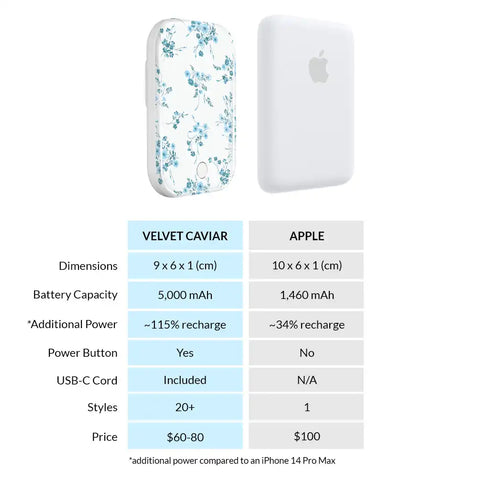 French Blue Floral Portable MagSafe Charger Power Pack