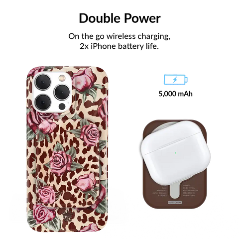 Rosy Leopard Portable MagSafe Charger Power Pack