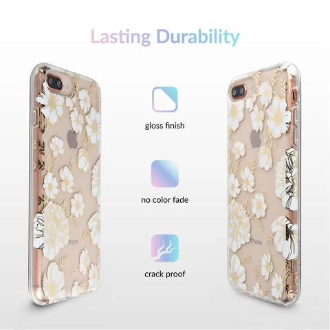 White and Gold Floral Clear iPhone Case